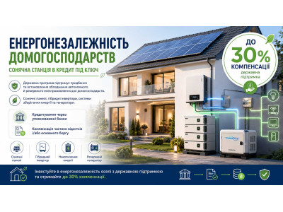 Енергонезалежність домогосподарств із державною підтримкою: сонячна станція в кредит під ключ з компенсацією до 30%